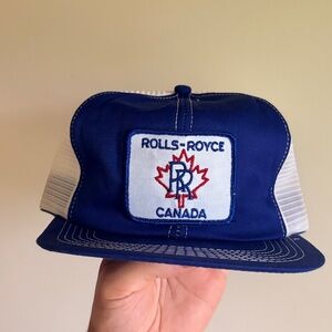 RARE vintage ROLLS ROYCE PATCH CANADA trucker hat mesh blue white K-Brand